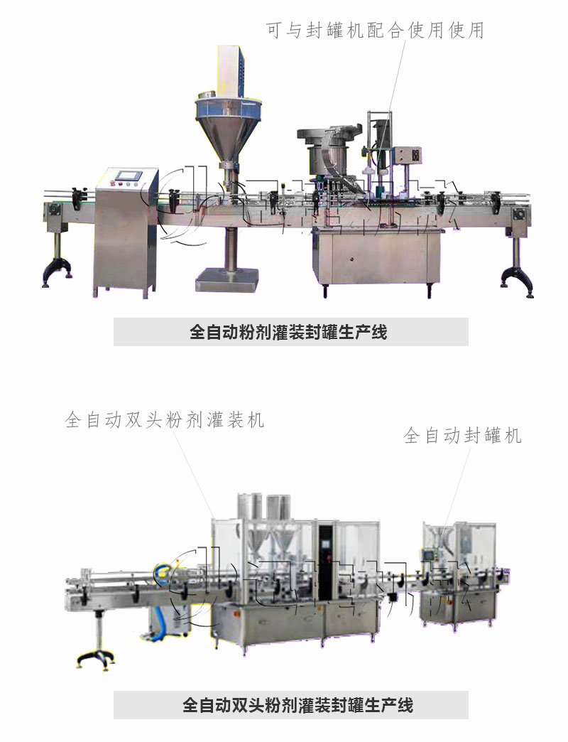 直线式罐装粉剂灌装压盖生产线